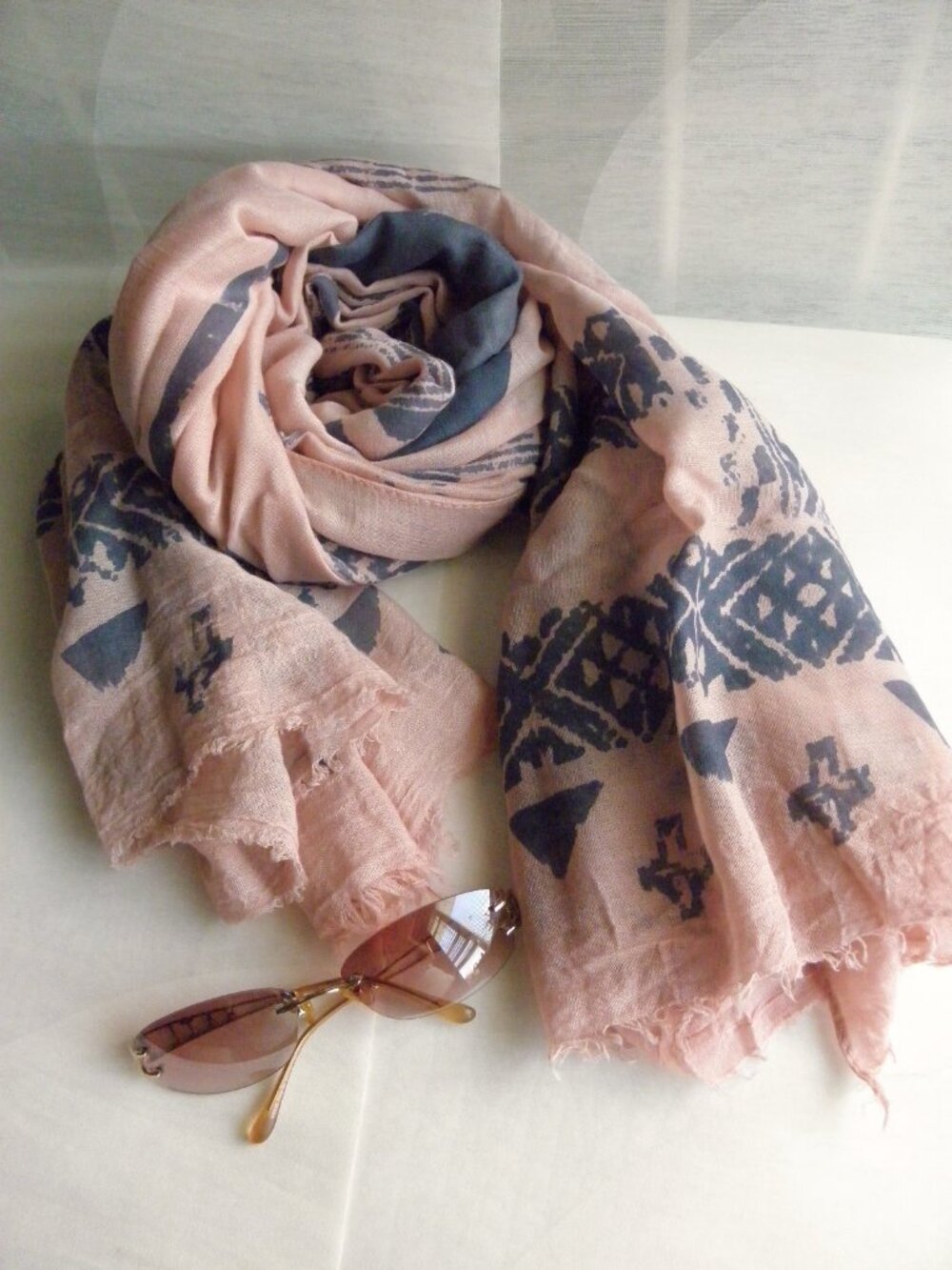 New blue print with pink color long scarf